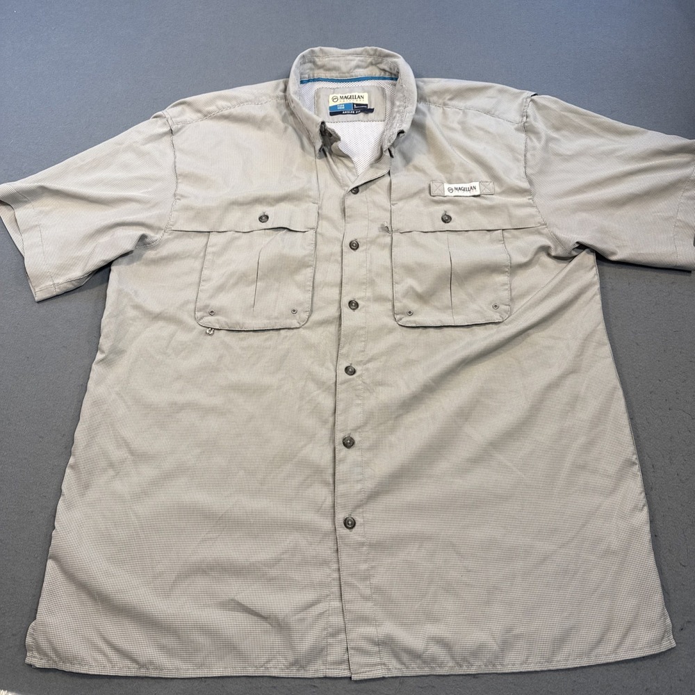 Magellan Drifit Outdoor Fish Gear Shirt Men's LRG Relaxed Fit GRAY CHECK L/S - Picture 2 of 8
